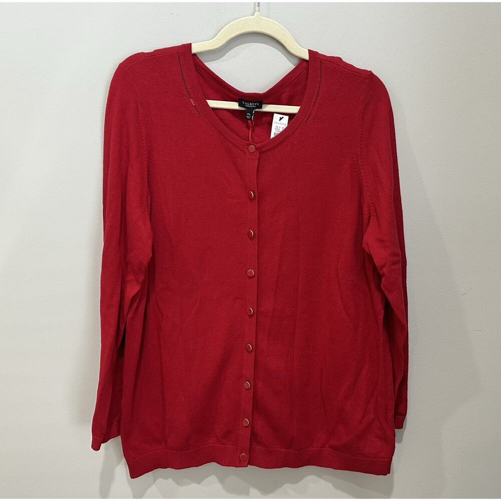 NEW‎ Talbots Cardigan Sweater Women's 1X Petite Red Cotton Cashmere Button Front
